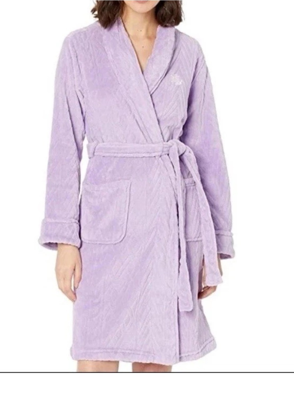 Ralph Lauren Black Label Lilac Plush Shawl-Collar Robe with Monogram. Small